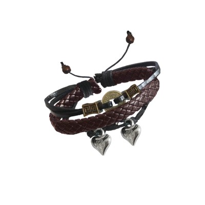 Multistrand Leather Heart Charm Bracelet By Menjewell
